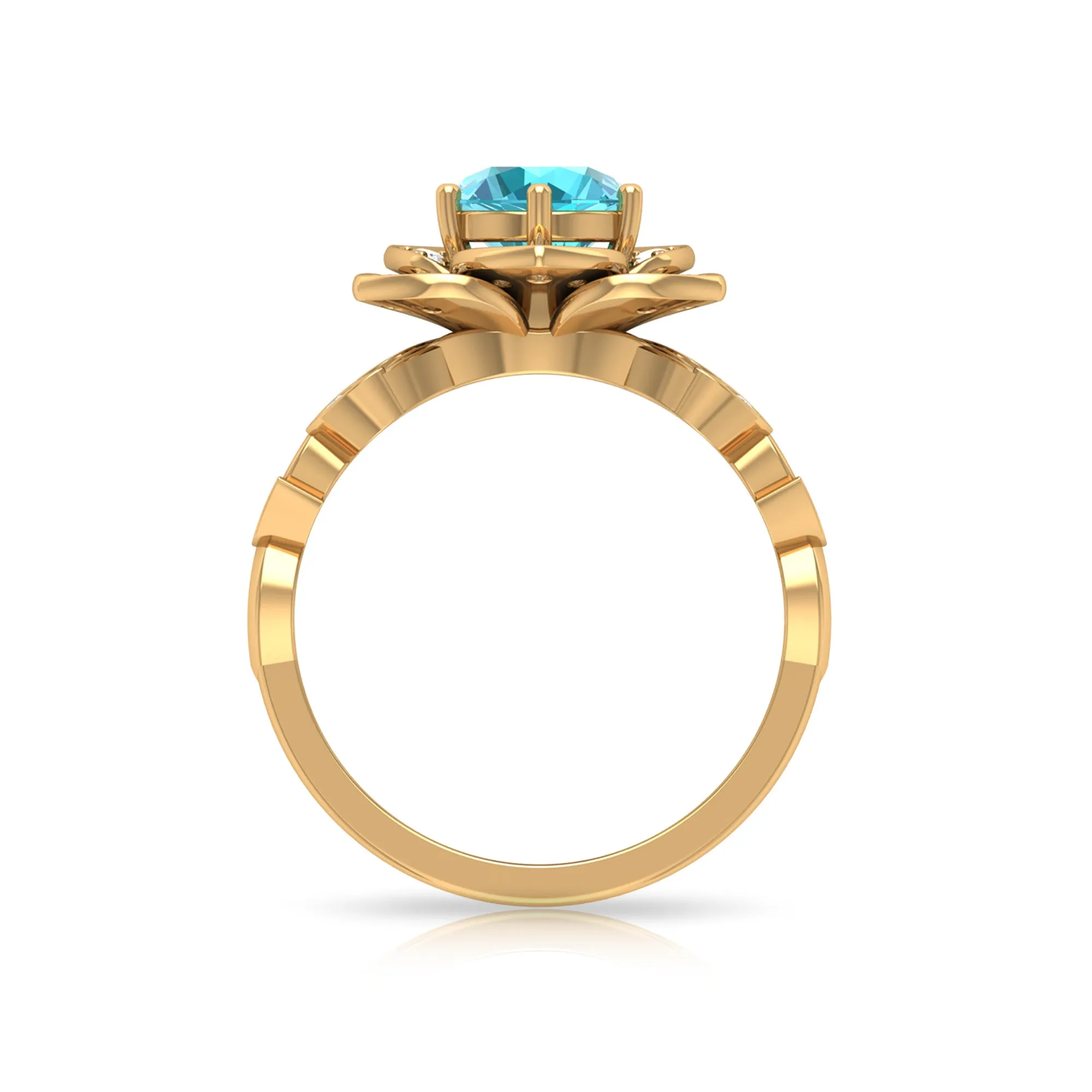 2 CT Swiss Blue Topaz Floral Engagement Ring with Diamond Accent