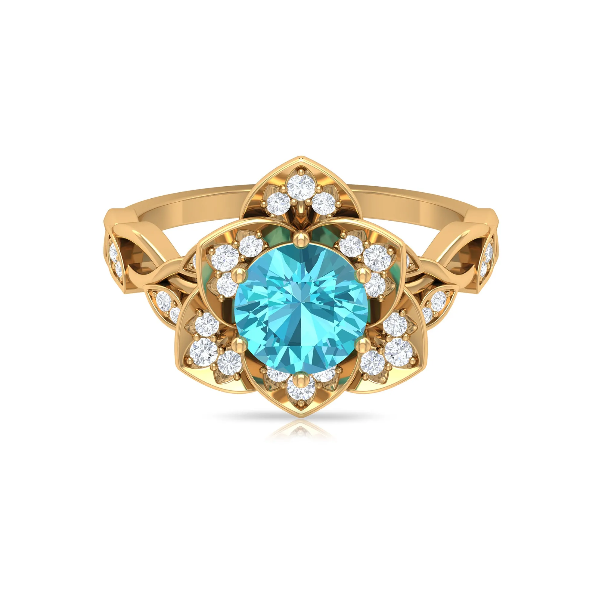 2 CT Swiss Blue Topaz Floral Engagement Ring with Diamond Accent