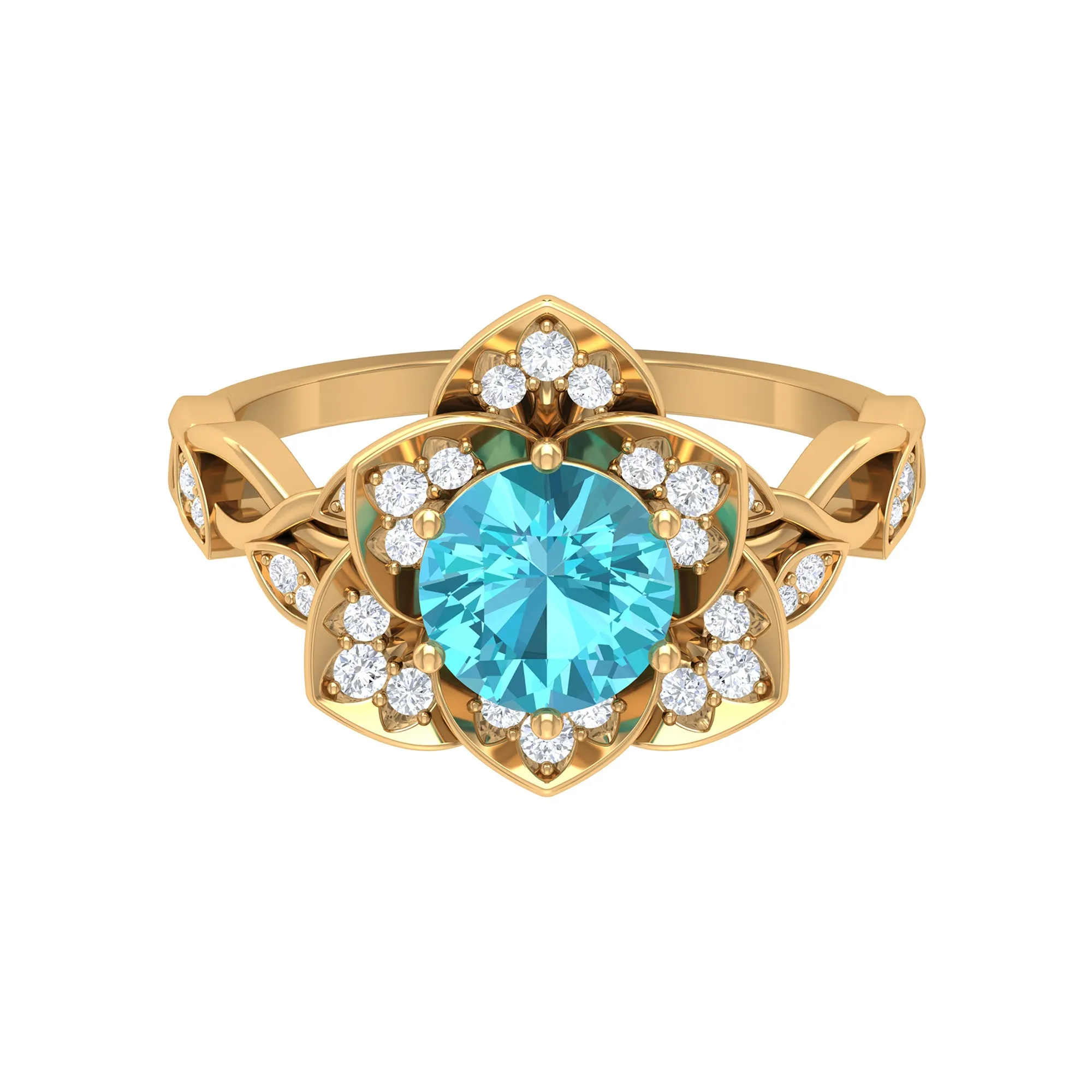 2 CT Swiss Blue Topaz Floral Engagement Ring with Diamond Accent