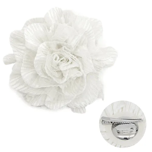 2-Way Velvet Big Flower Corsage Brooch Hair Pin White