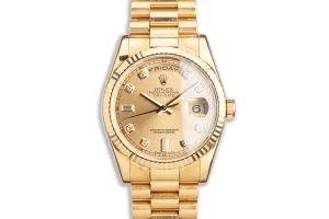 2008 Rolex 18K YG Day-Date 118238 Diamond Dial with Box and Card