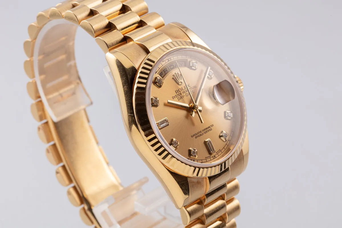 2008 Rolex 18K YG Day-Date 118238 Diamond Dial with Box and Card