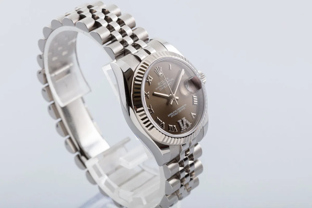 2021 Midsize 31mm Rolex Datejust 178274 Diamond 'VI' Gray Dial with Box & Card