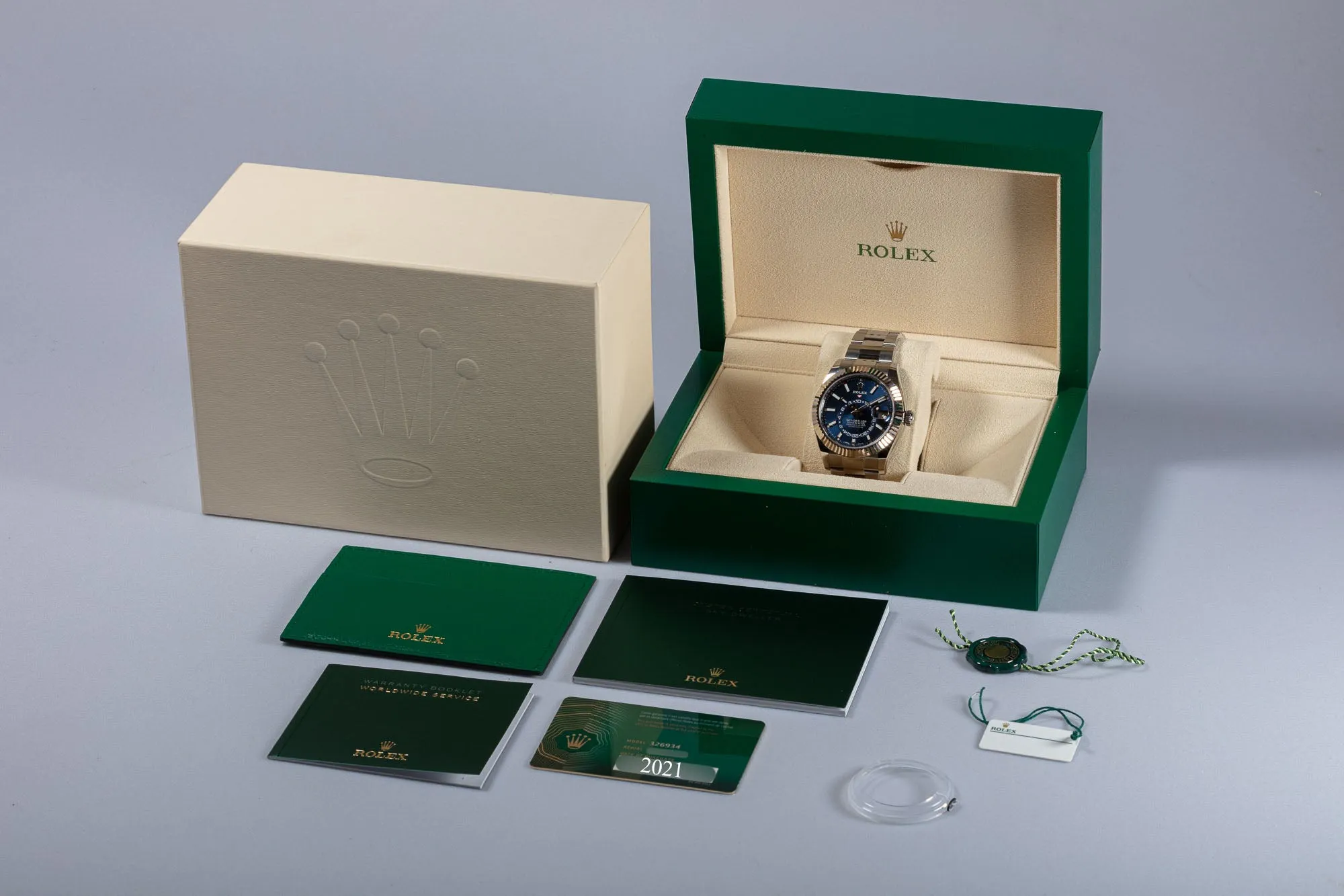 2021 Rolex Sky-Dweller Blue Dial 326934 Box, Booklets & Card