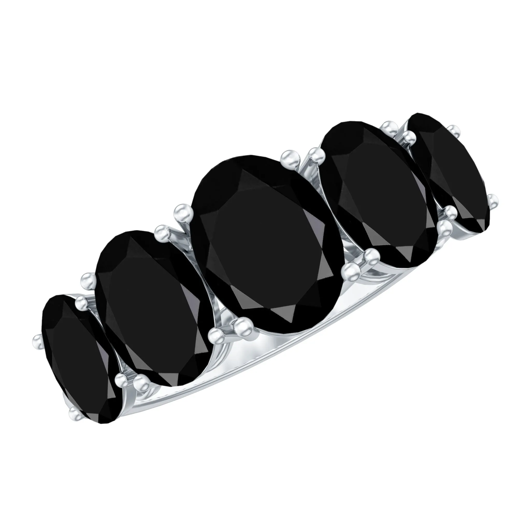 3.25 Carat Oval Black Onyx 5 Stone Engagement Ring