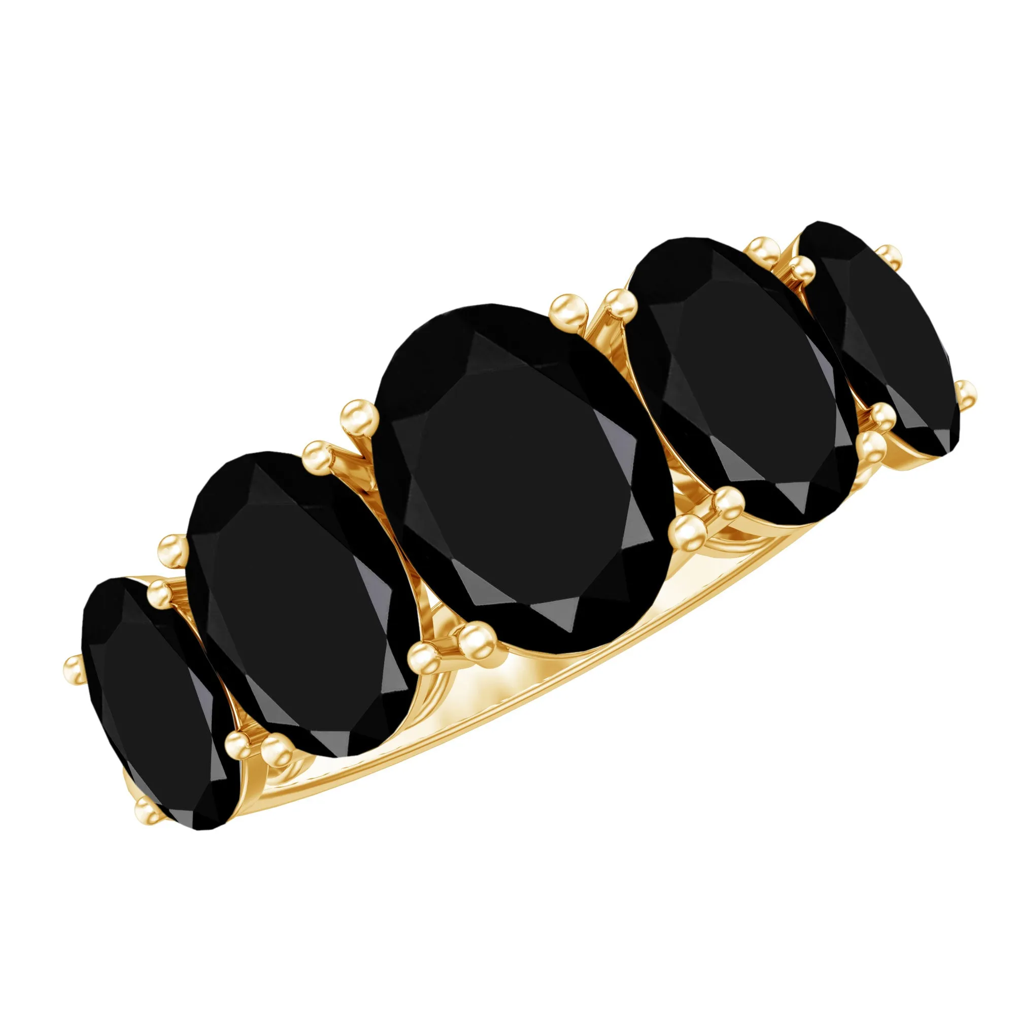 3.25 Carat Oval Black Onyx 5 Stone Engagement Ring