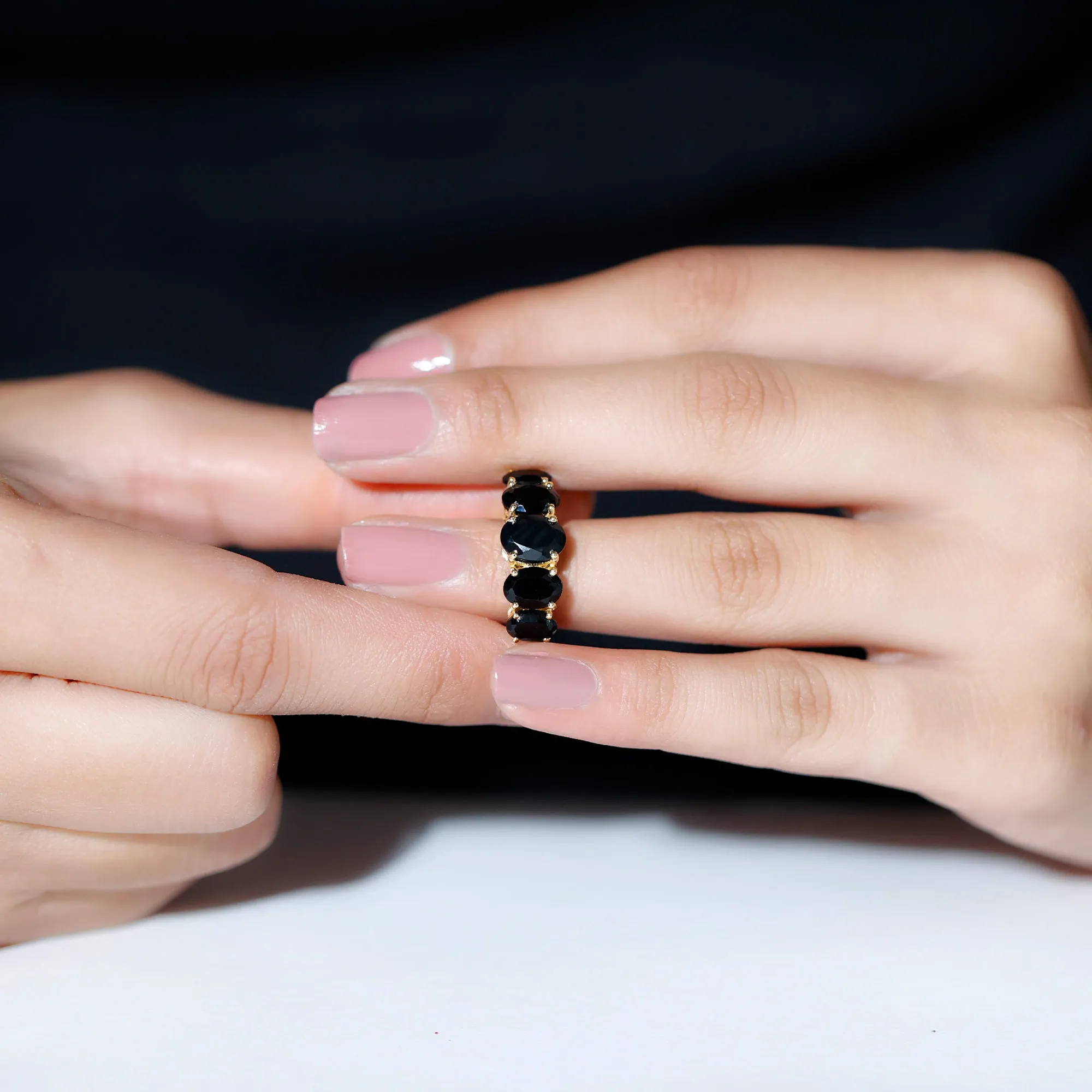 3.25 Carat Oval Black Onyx 5 Stone Engagement Ring