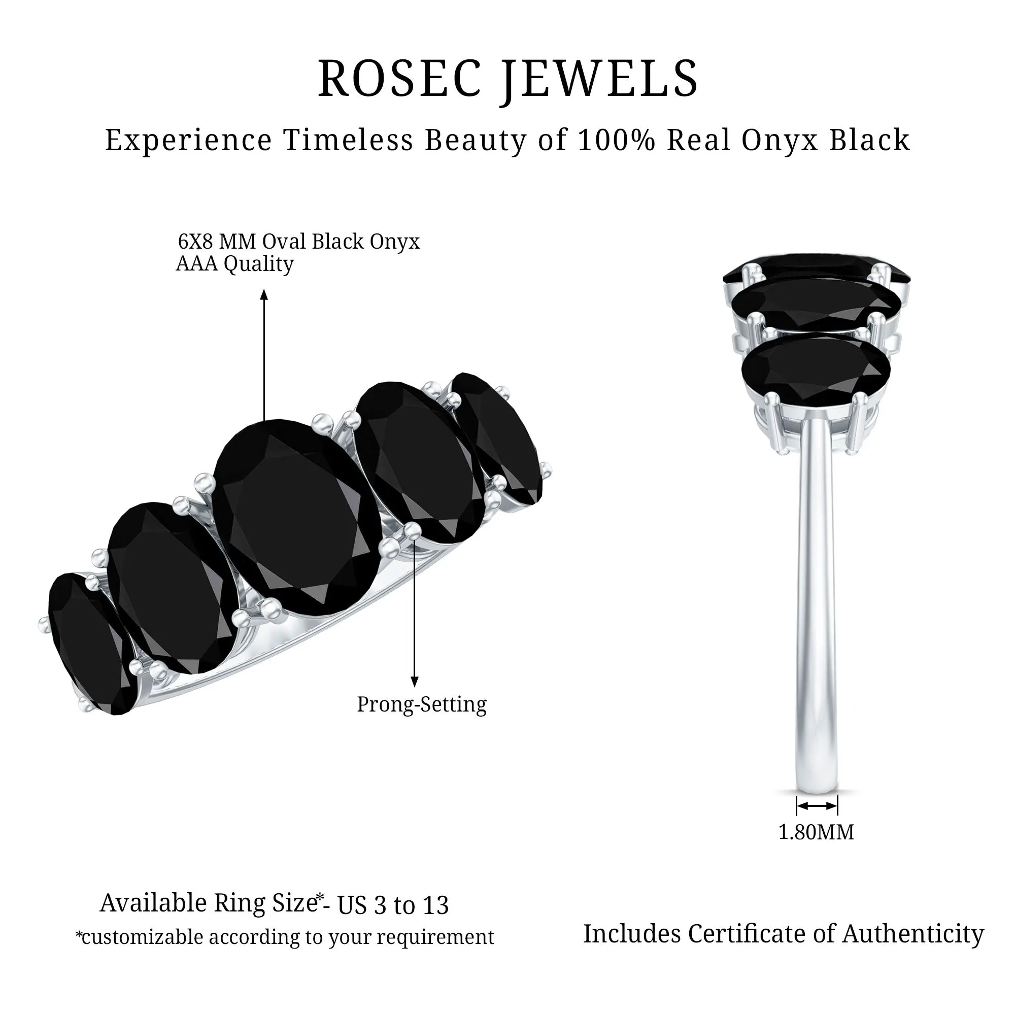 3.25 Carat Oval Black Onyx 5 Stone Engagement Ring