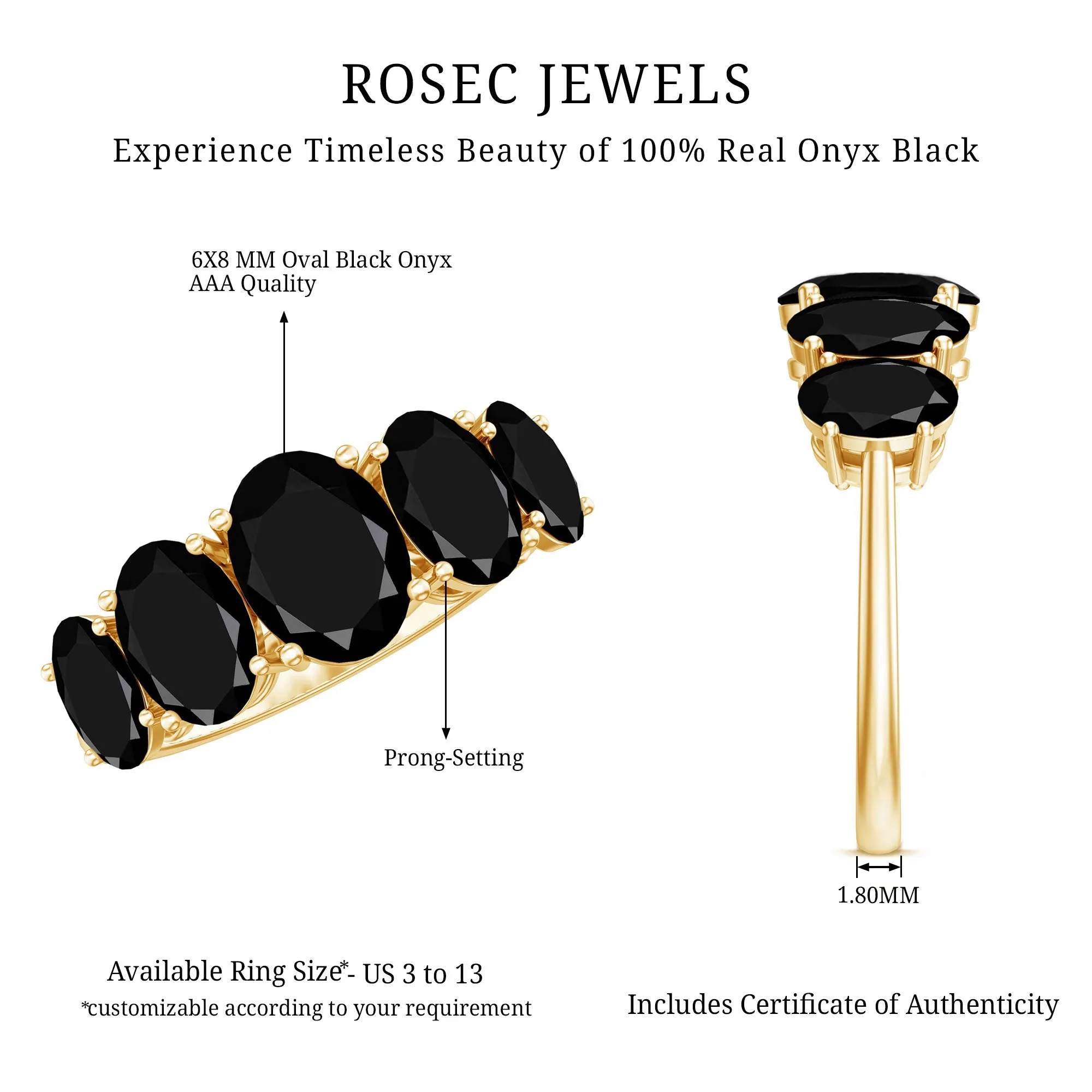 3.25 Carat Oval Black Onyx 5 Stone Engagement Ring