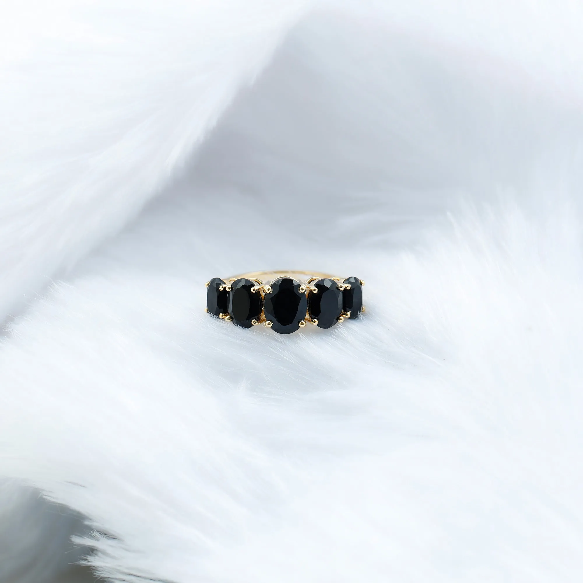 3.25 Carat Oval Black Onyx 5 Stone Engagement Ring
