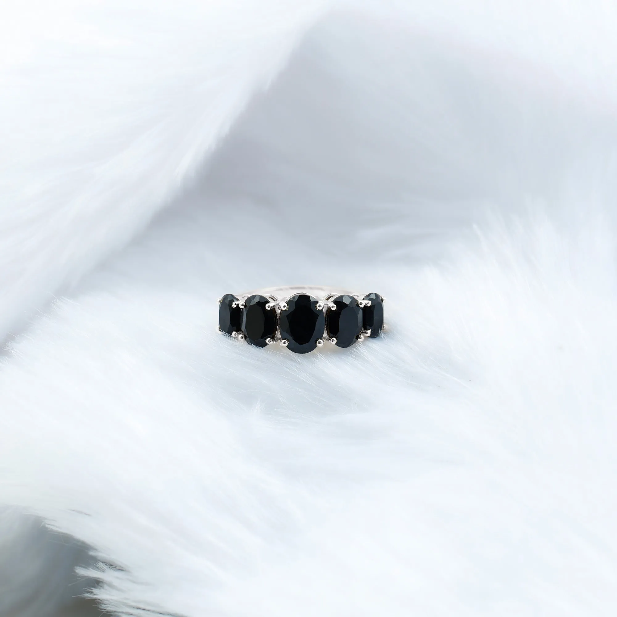 3.25 Carat Oval Black Onyx 5 Stone Engagement Ring