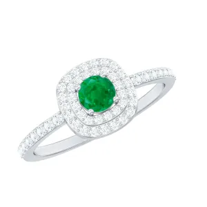 3/4 CT Emerald Engagement Ring with Diamond Double Halo