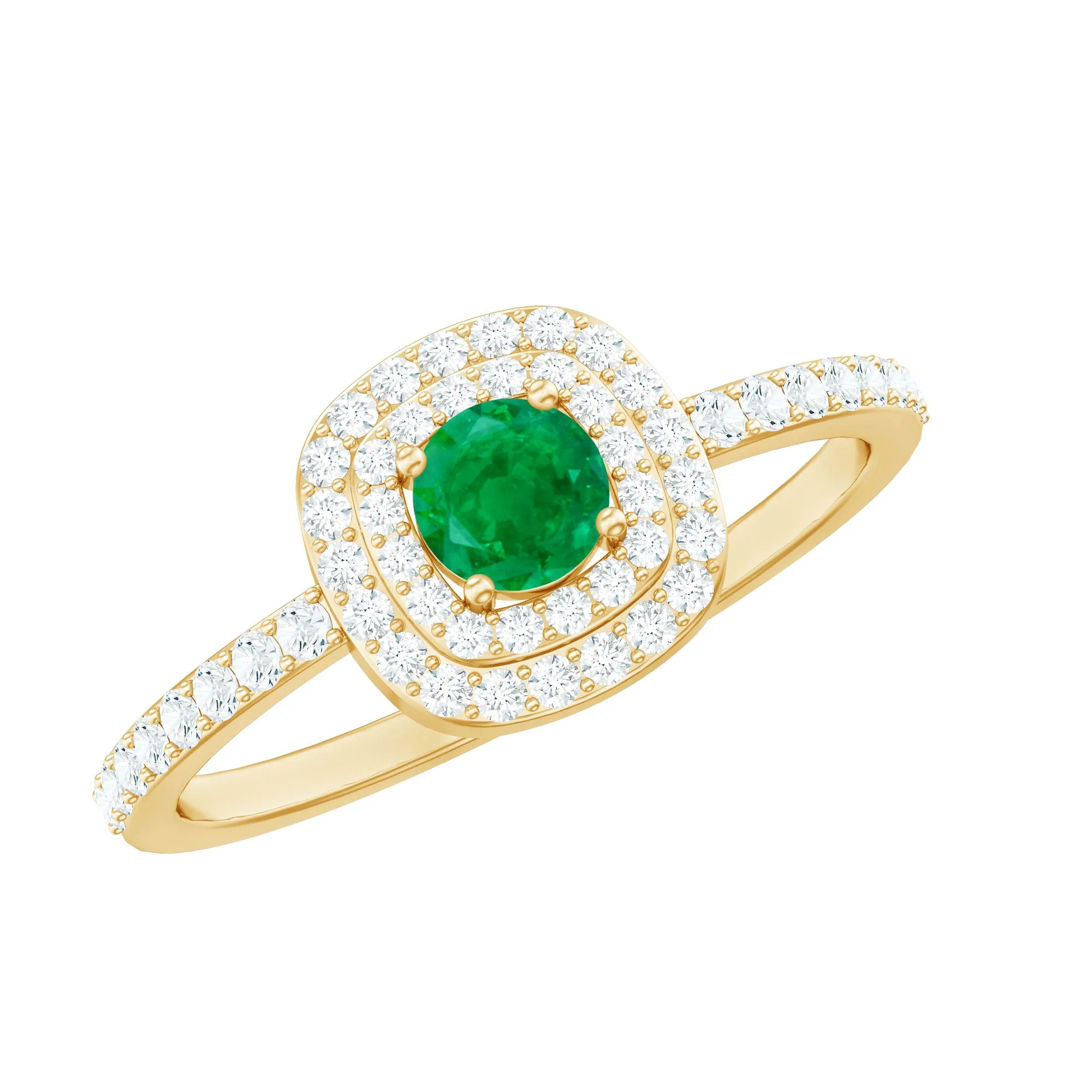 3/4 CT Emerald Engagement Ring with Diamond Double Halo