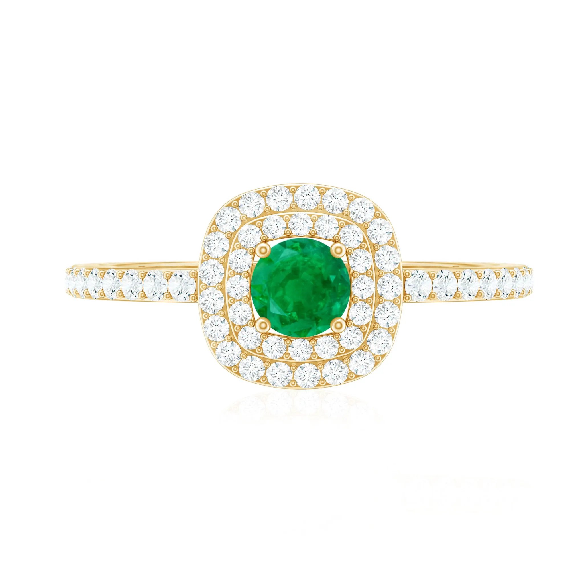 3/4 CT Emerald Engagement Ring with Diamond Double Halo