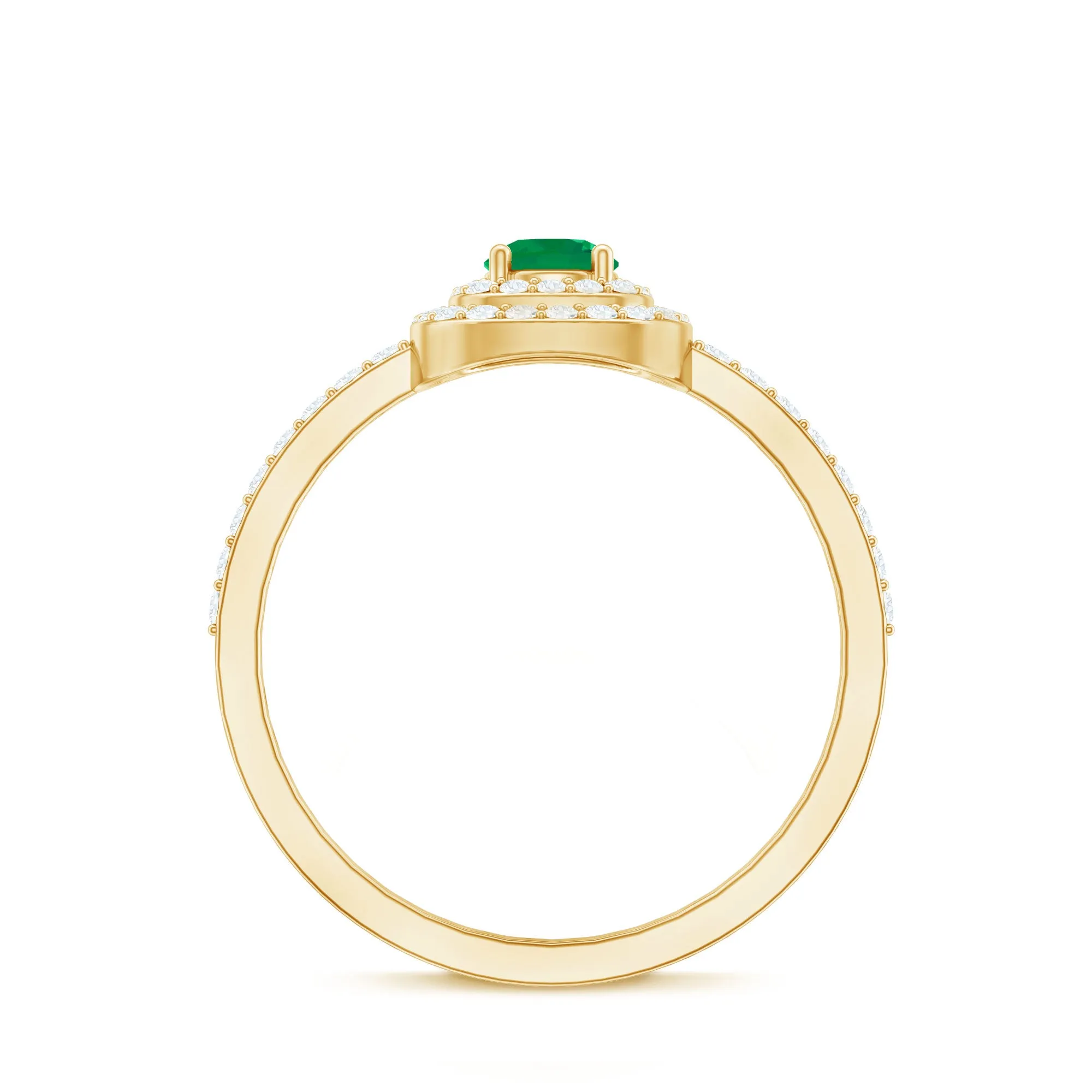 3/4 CT Emerald Engagement Ring with Diamond Double Halo