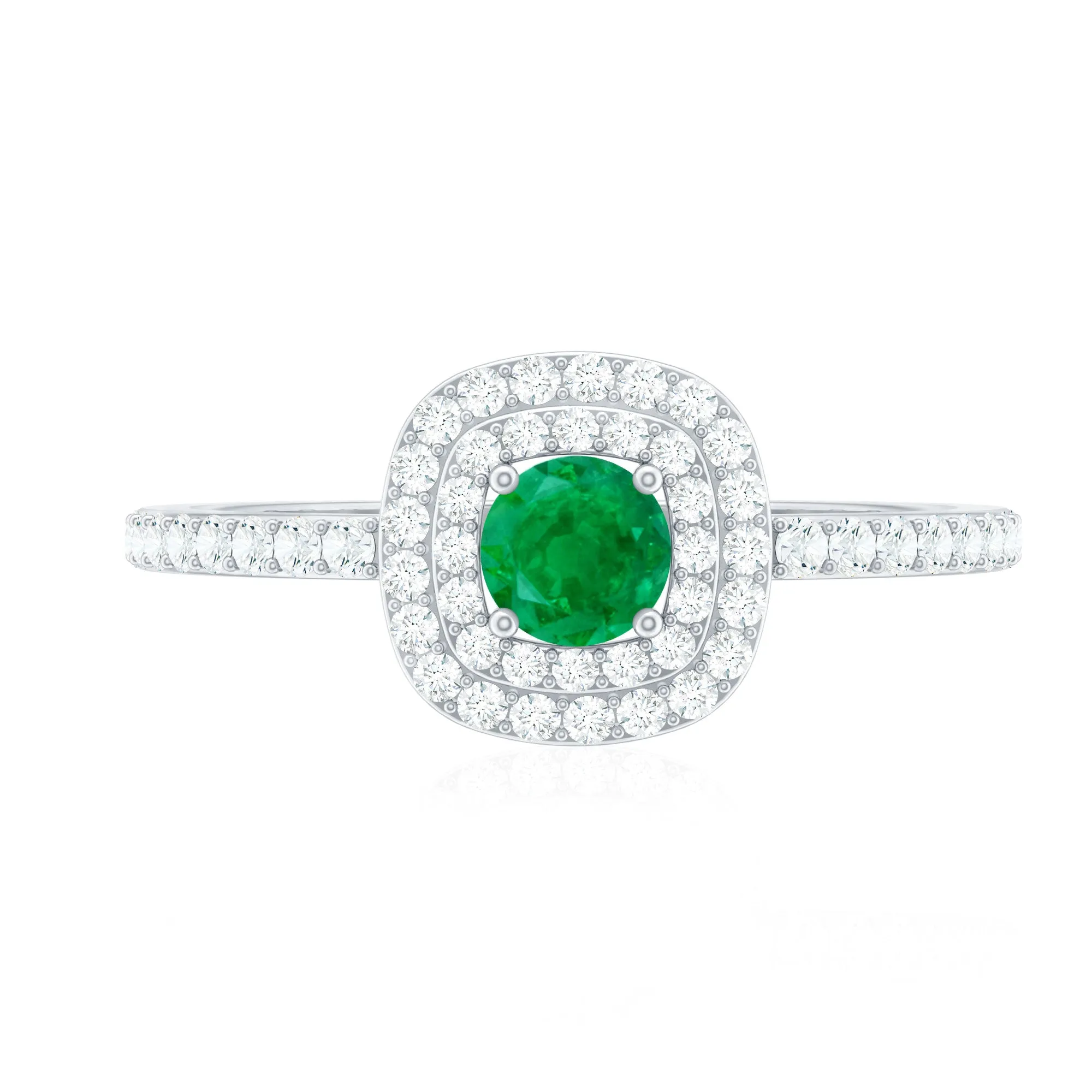 3/4 CT Emerald Engagement Ring with Diamond Double Halo