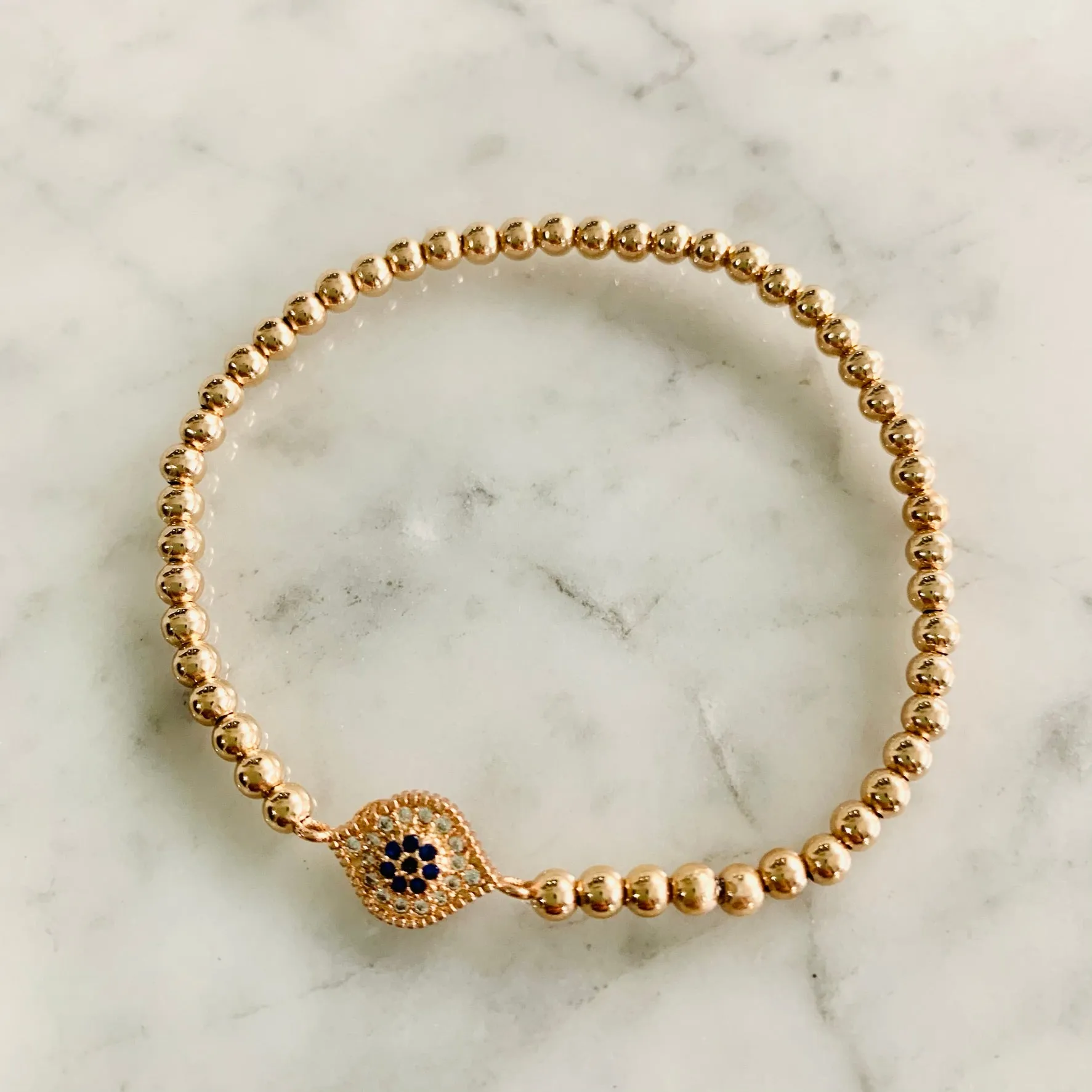 4mm Beaded Bracelet w/ New Matching CZ Evil Eye Connector