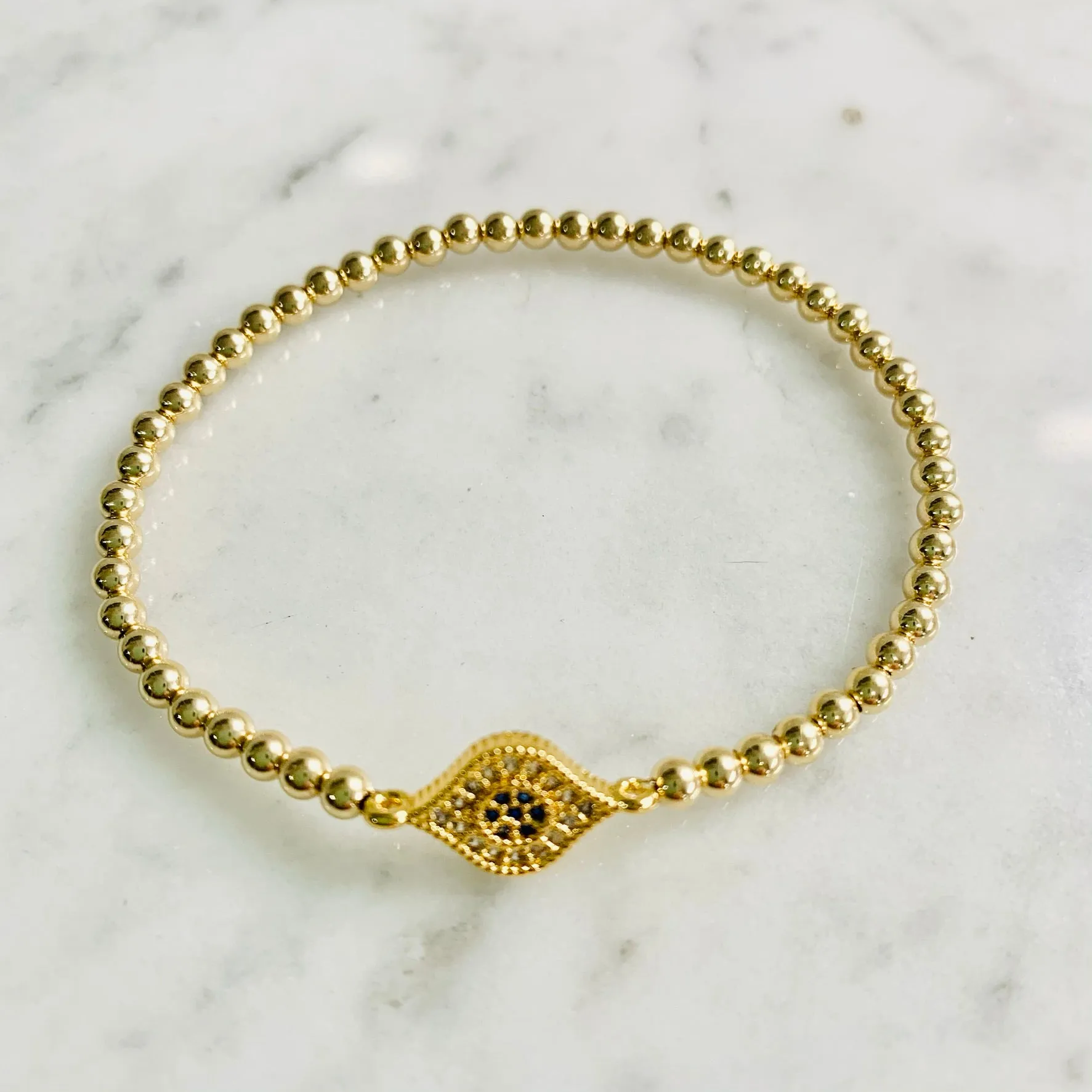 4mm Beaded Bracelet w/ New Matching CZ Evil Eye Connector
