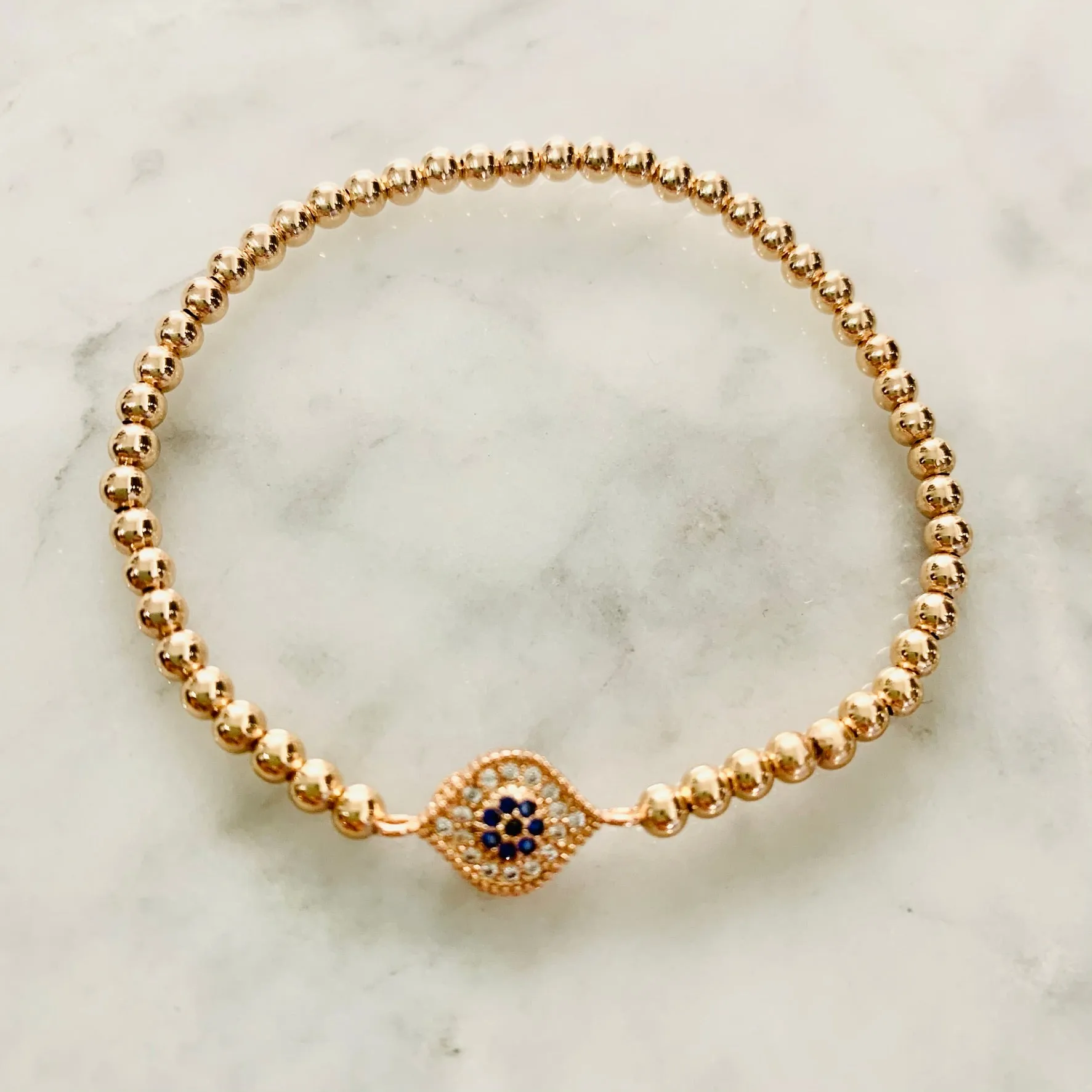 4mm Beaded Bracelet w/ New Matching CZ Evil Eye Connector