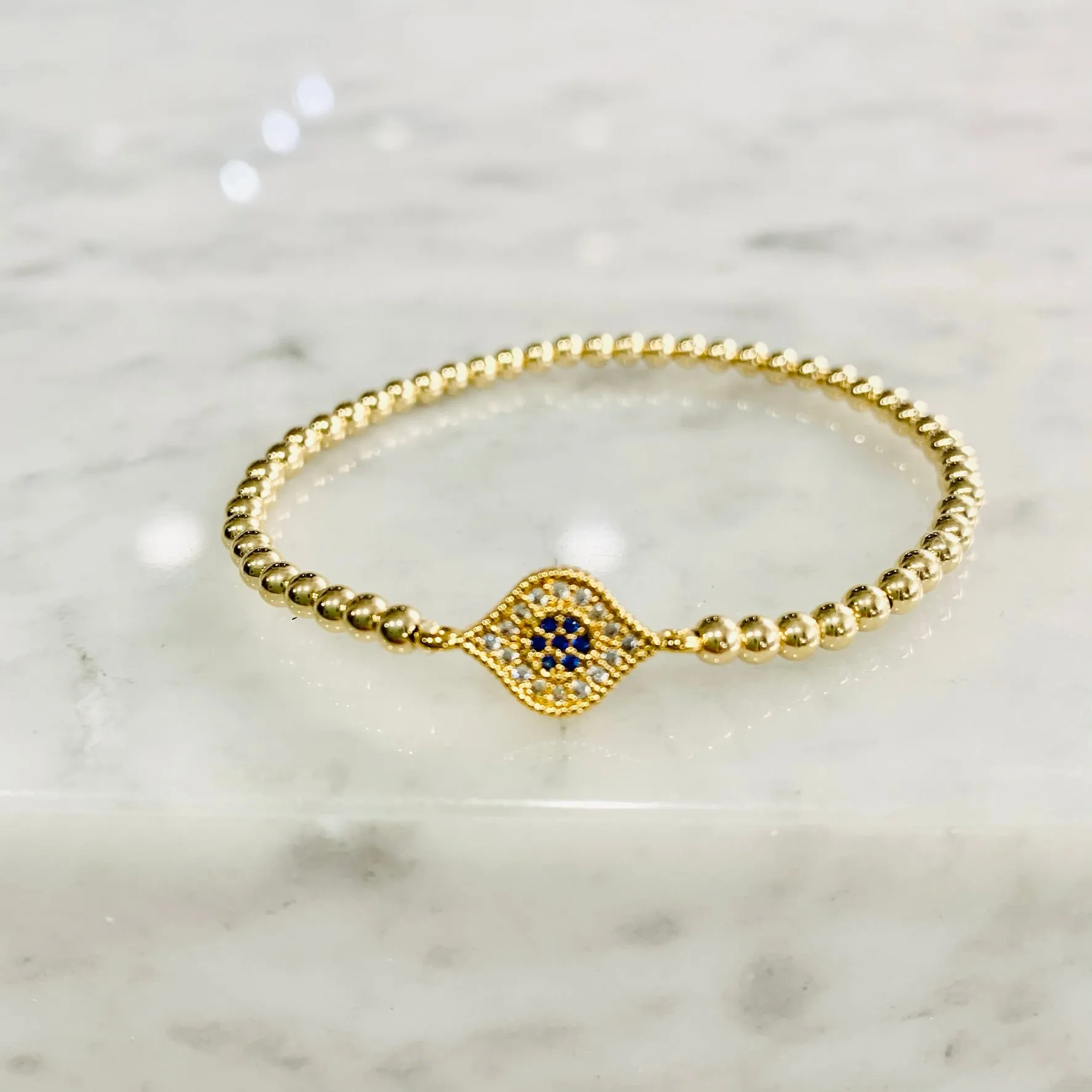4mm Beaded Bracelet w/ New Matching CZ Evil Eye Connector