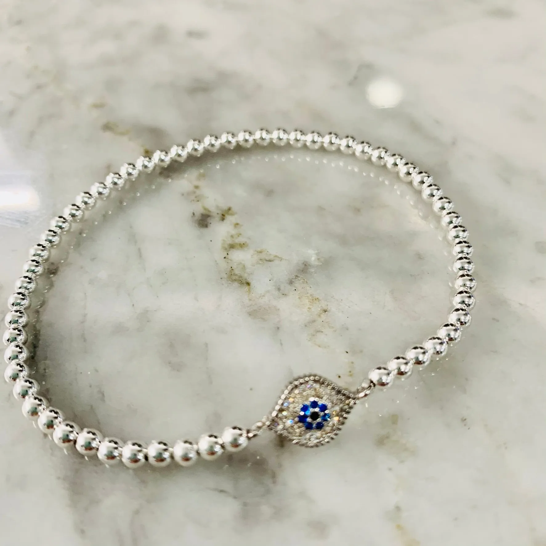 4mm Beaded Bracelet w/ New Matching CZ Evil Eye Connector