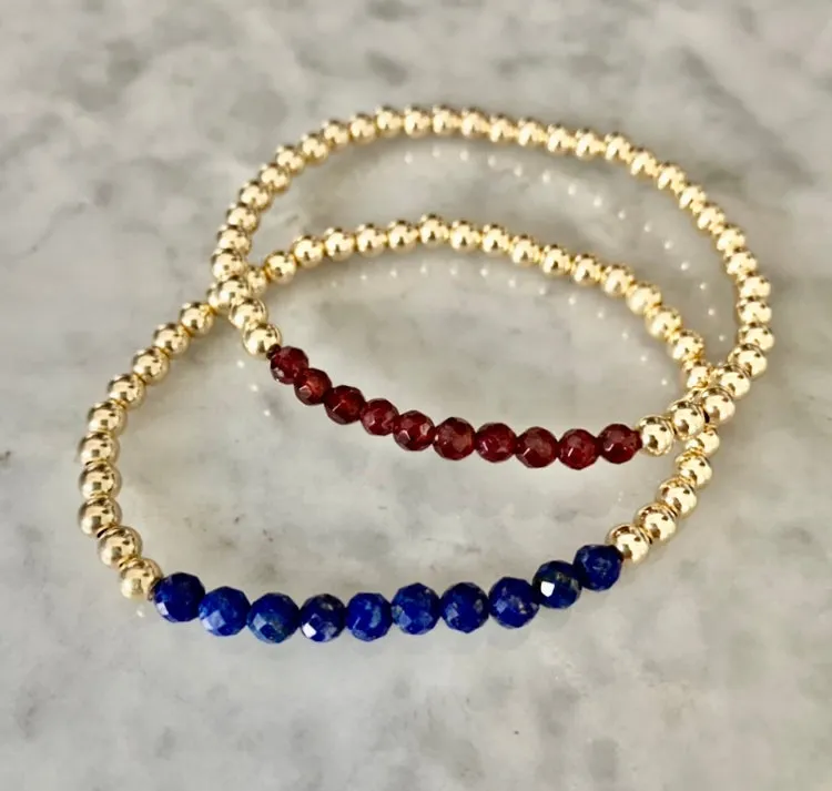 4mm Beaded Bracelet with a Row of Lapis Gemstones