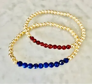 4mm Beaded Bracelet with a Row of Lapis Gemstones