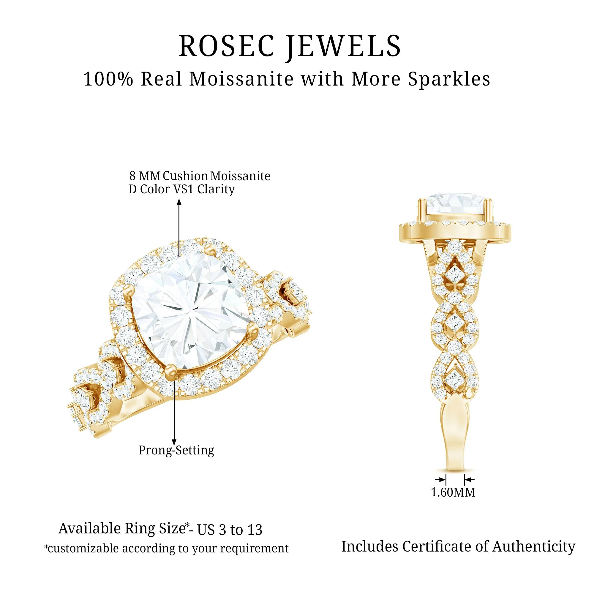 8 MM Vintage Inspired Moissanite Engagement Ring