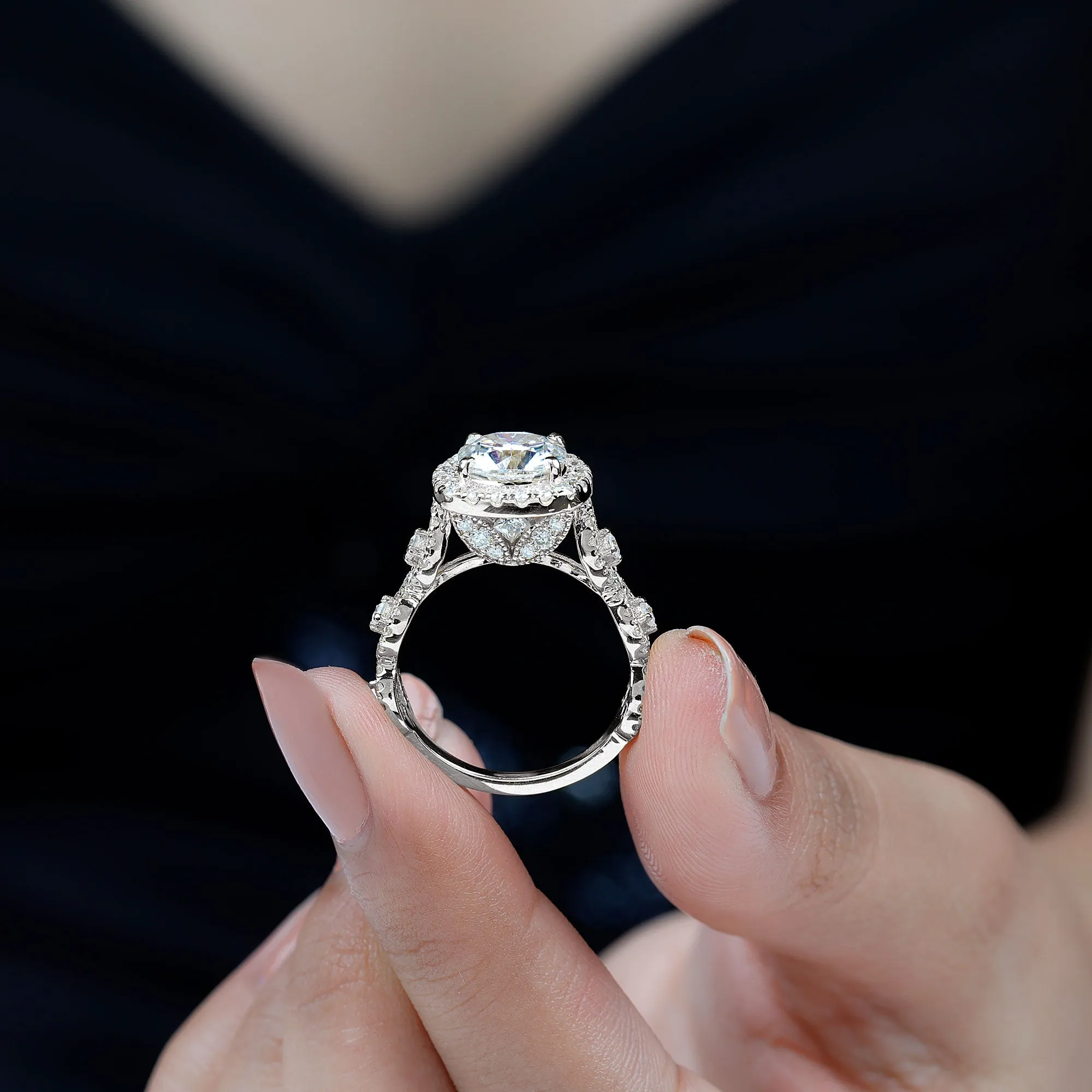 8 MM Vintage Inspired Moissanite Engagement Ring