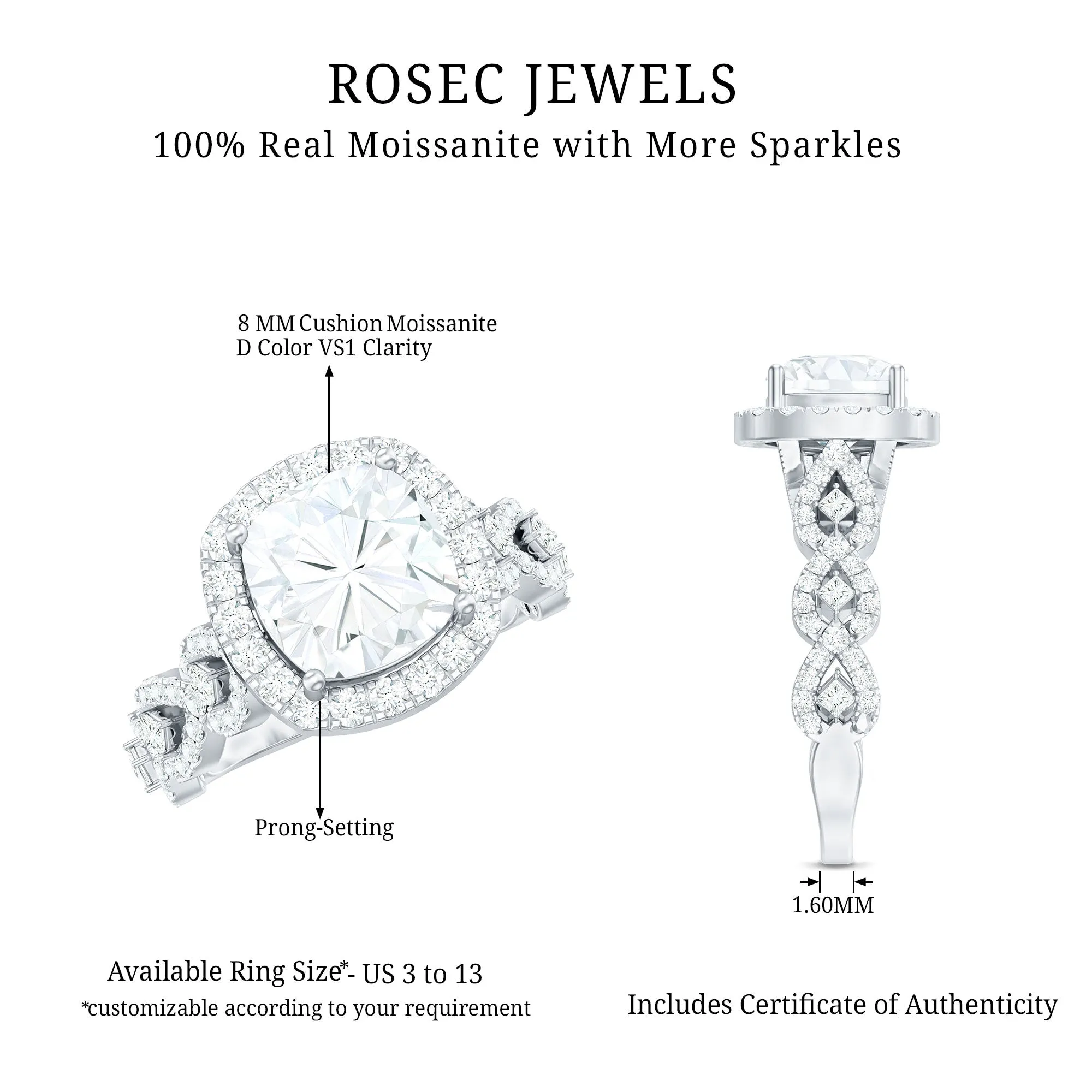 8 MM Vintage Inspired Moissanite Engagement Ring