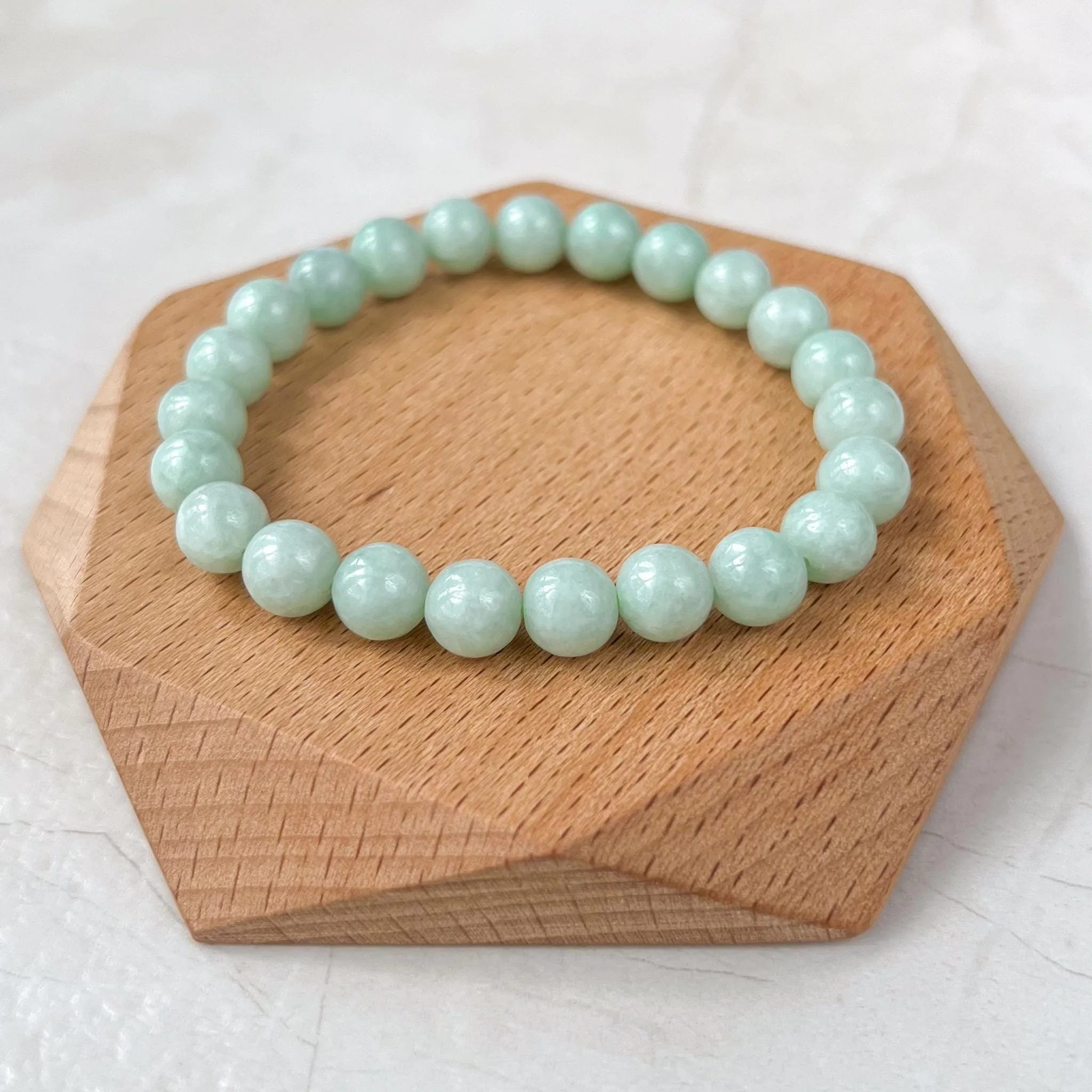8.0 mm Light Green Natural Jadeite Jade Small Beaded Bracelet, CAR-0424-1722579614