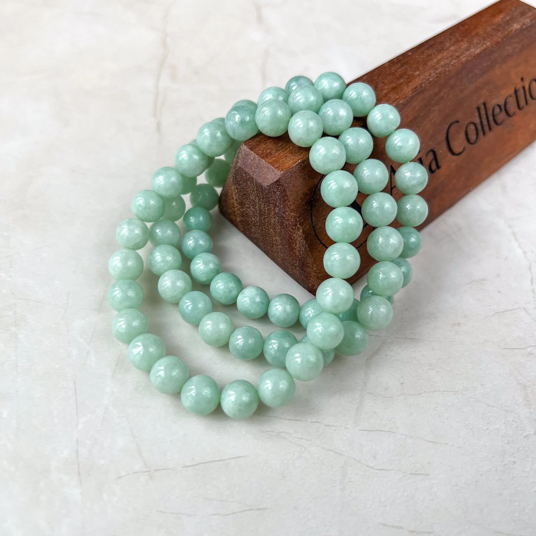 8.0 mm Light Green Natural Jadeite Jade Small Beaded Bracelet, CAR-0424-1722579614