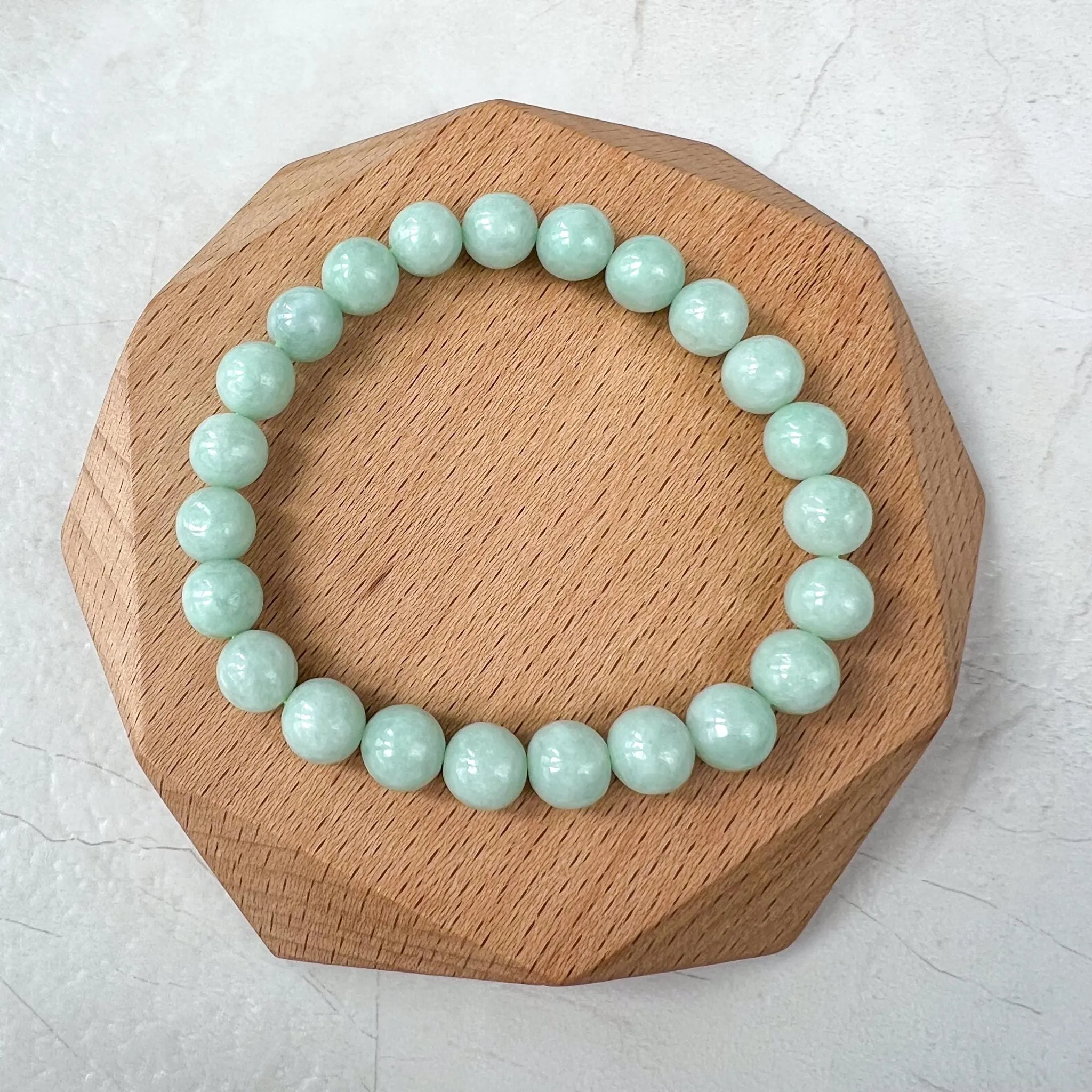 8.0 mm Light Green Natural Jadeite Jade Small Beaded Bracelet, CAR-0424-1722579614