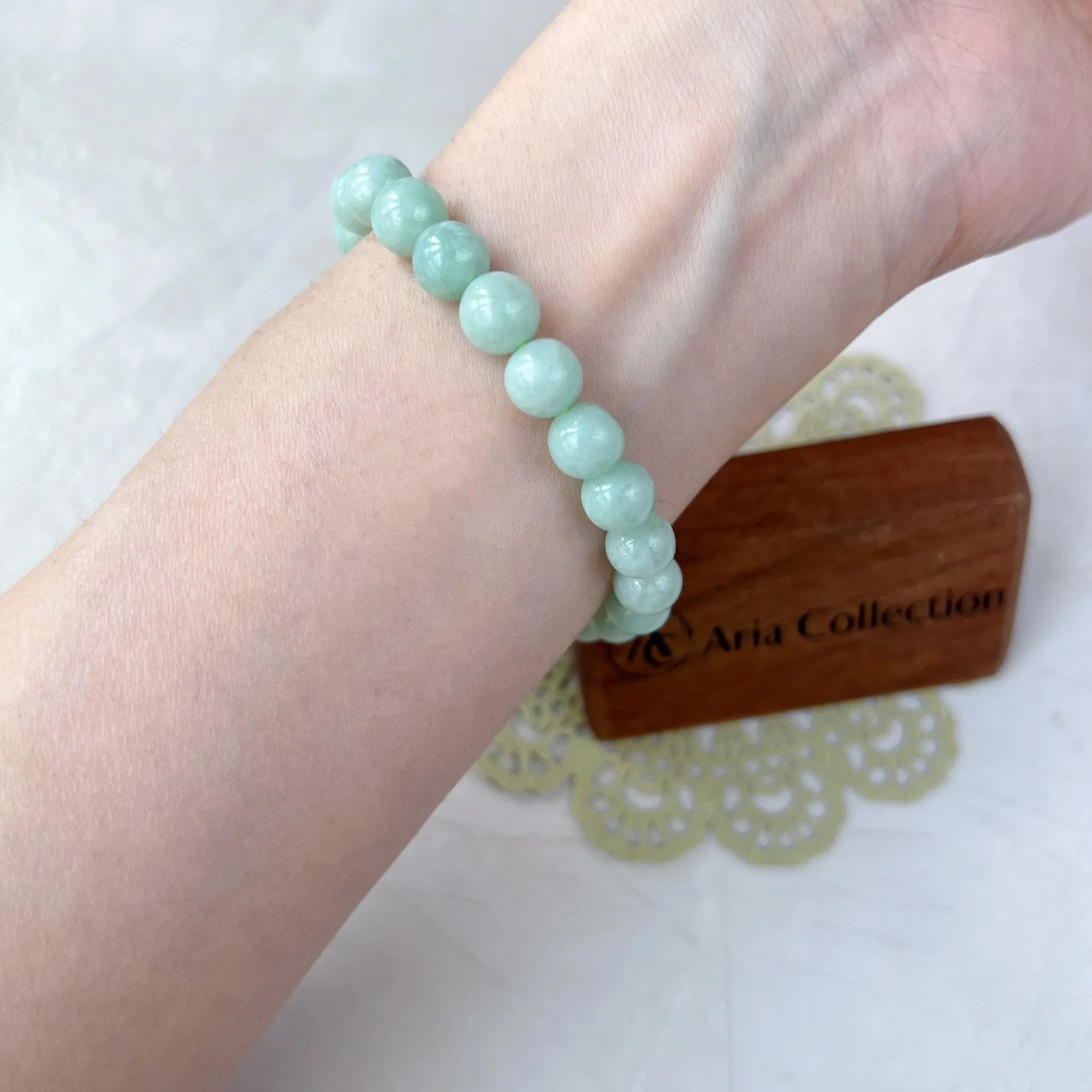 8.0 mm Light Green Natural Jadeite Jade Small Beaded Bracelet, CAR-0424-1722579614