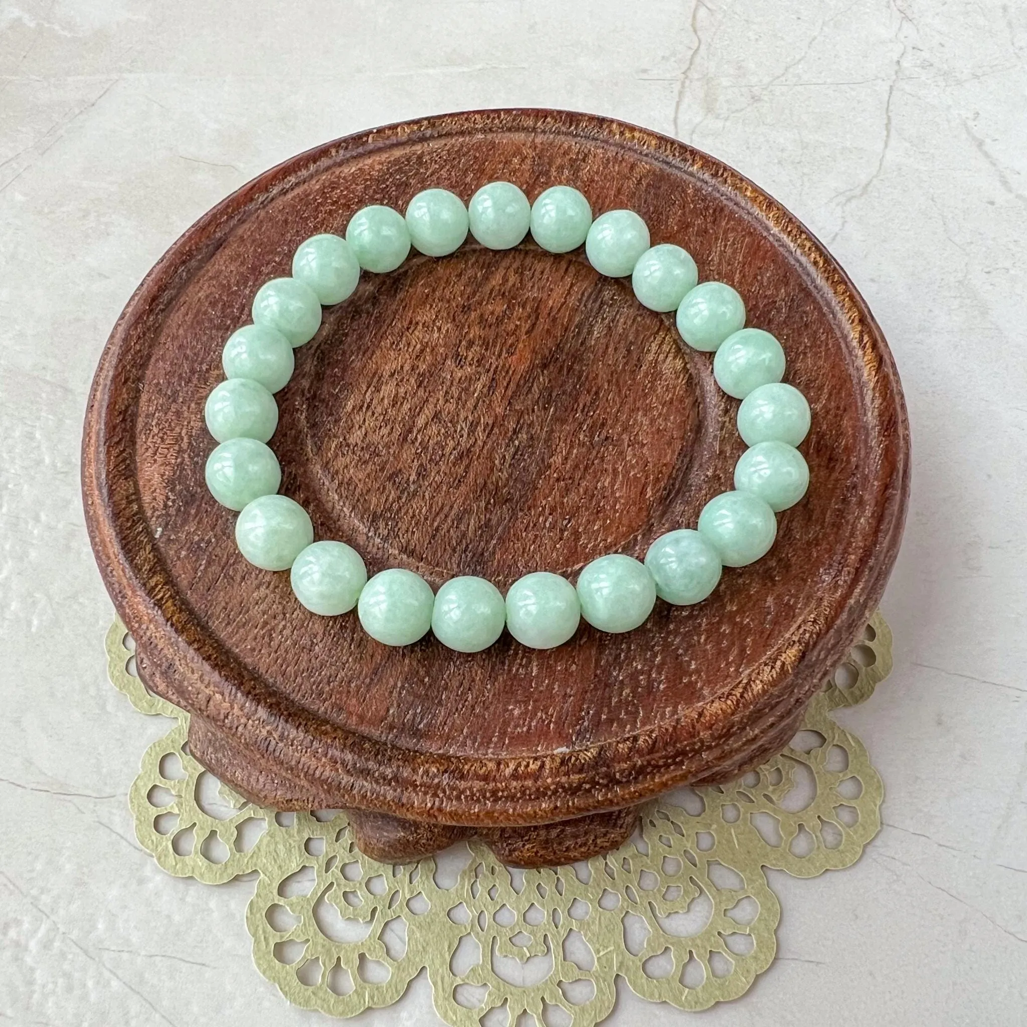 8.0 mm Light Green Natural Jadeite Jade Small Beaded Bracelet, CAR-0424-1722579614