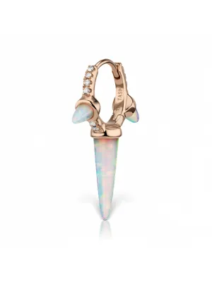 8mm Opal Triple Spike Diamond Rose Gold Eternity Single Hoop Earring