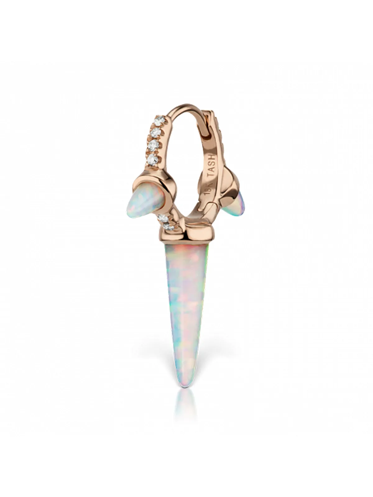 8mm Opal Triple Spike Diamond Rose Gold Eternity Single Hoop Earring
