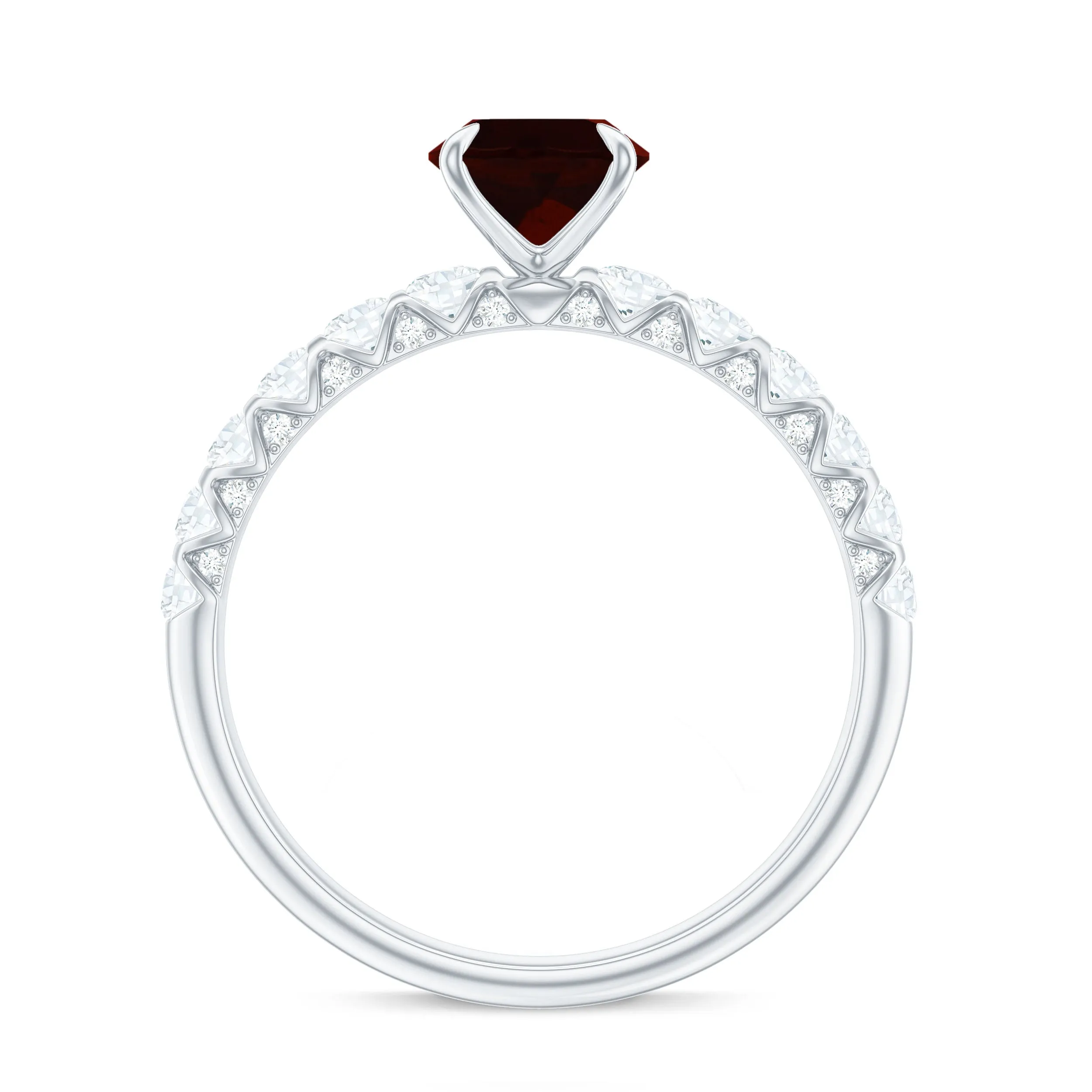 8X6 MM Oval Cut Garnet Solitaire with Diamond Side Stones Ring