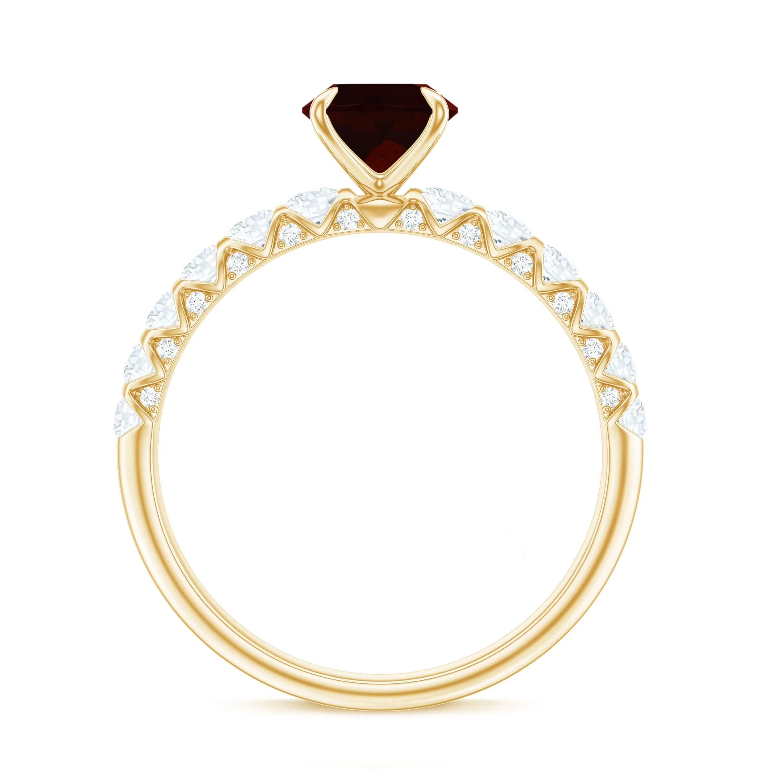 8X6 MM Oval Cut Garnet Solitaire with Diamond Side Stones Ring