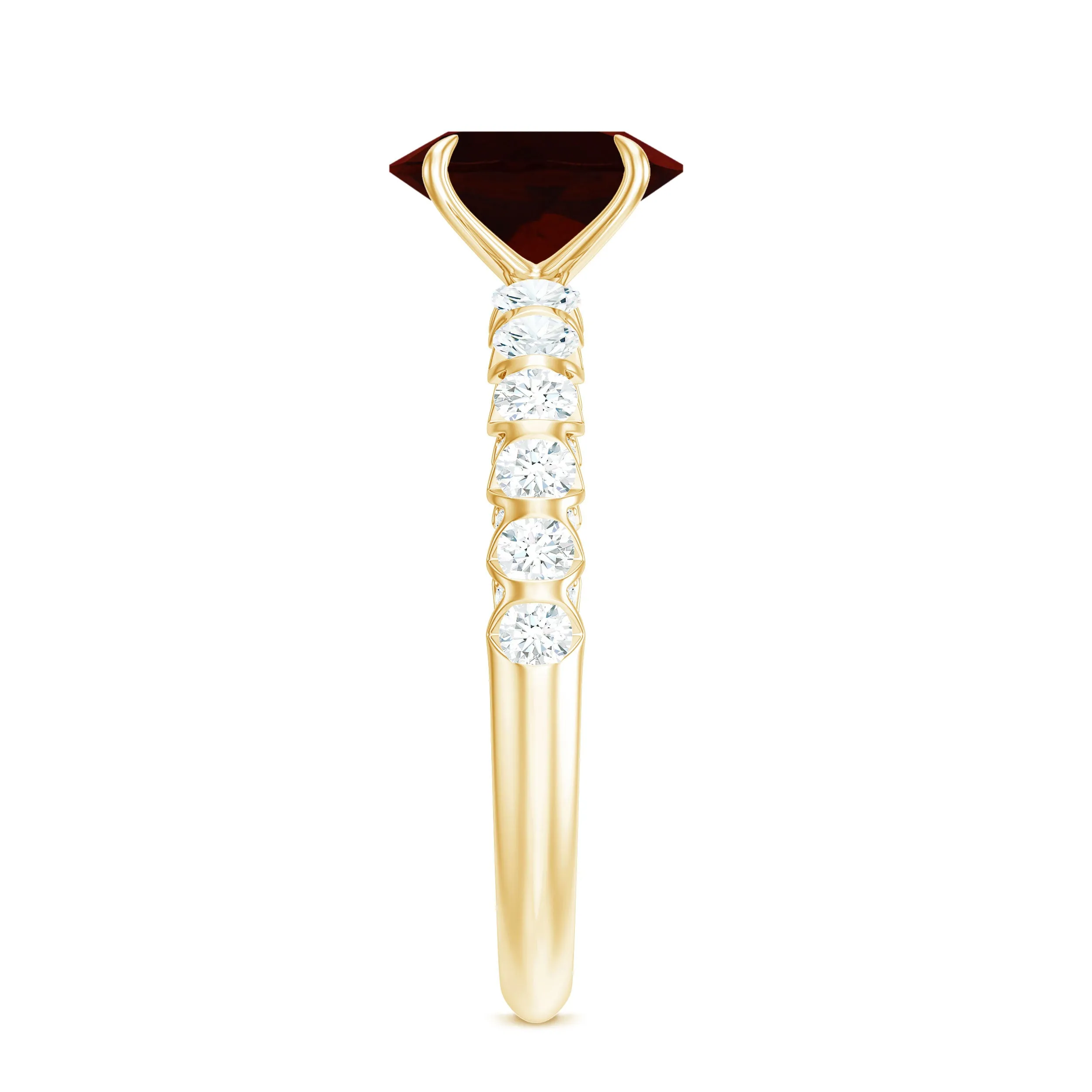 8X6 MM Oval Cut Garnet Solitaire with Diamond Side Stones Ring