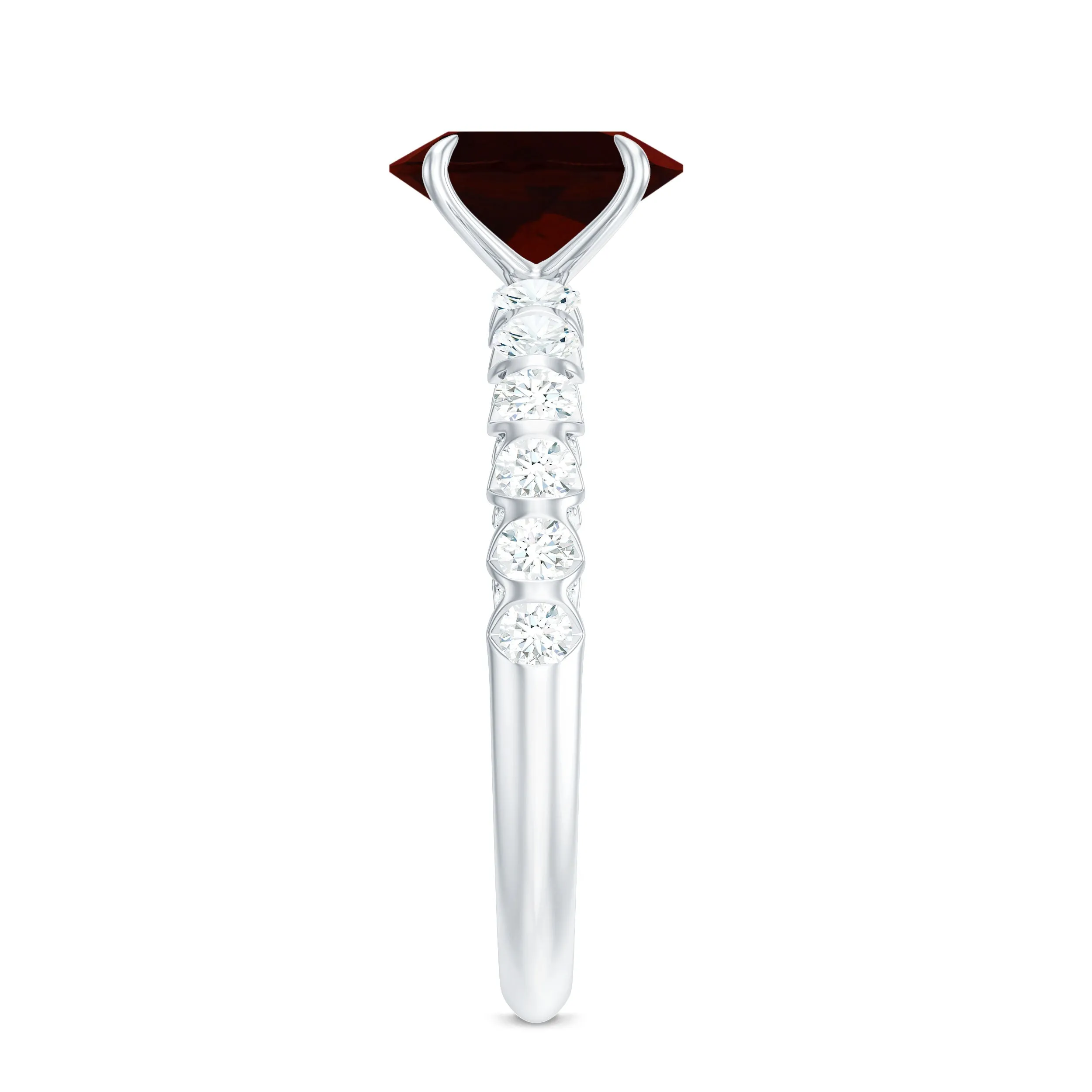 8X6 MM Oval Cut Garnet Solitaire with Diamond Side Stones Ring
