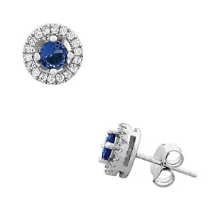 925 Sterling Silver Round Pink White CZ Stud Earrings