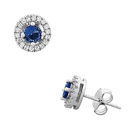 925 Sterling Silver Round Pink White CZ Stud Earrings
