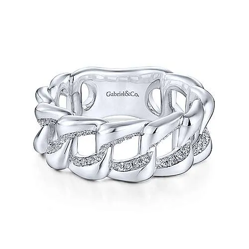 925 Sterling Silver White Sapphire Chain Link Ring