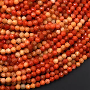 AAA Faceted Natural Golden Orange Red Fossil Coral 3mm Round Beads Multicolor Color Gemstone 15.5" Strand