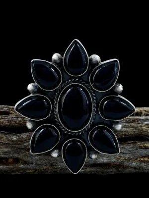 Adjustable Black Onyx Sterling Silver Ring, Size 11 1/2 