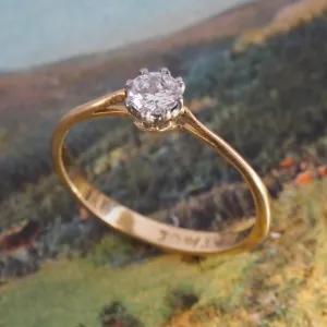 Antique English 18k Gold Platinum Round Brilliant Cut Diamond Solitaire Ring
