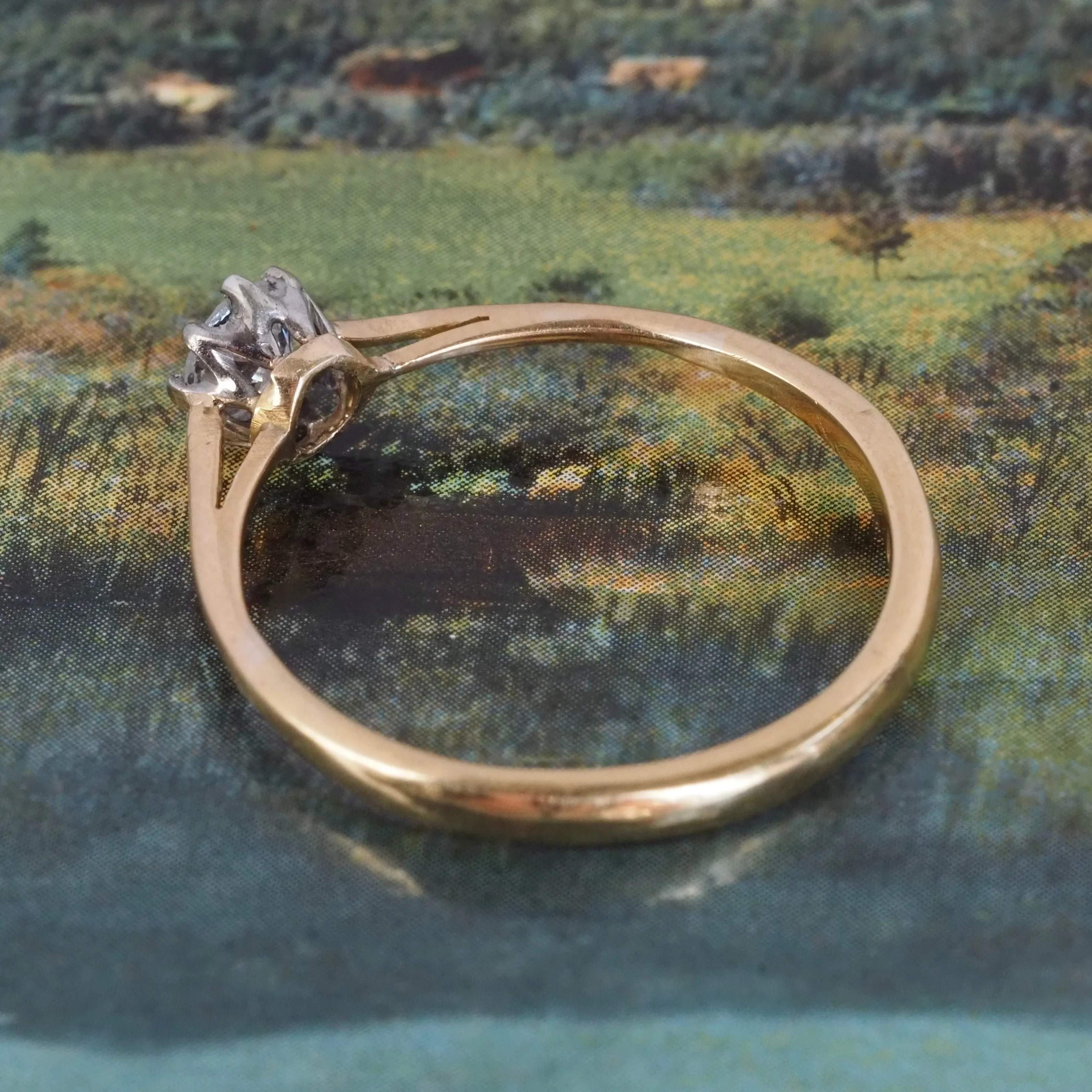 Antique English 18k Gold Platinum Round Brilliant Cut Diamond Solitaire Ring