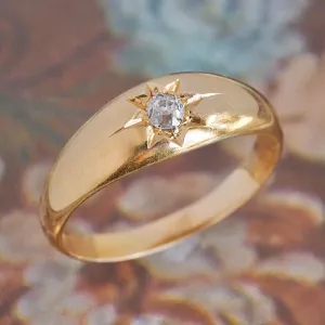 Antique English c. 1911-1912 Starburst Set Old Mine Cut Diamond 18k Gold Ring