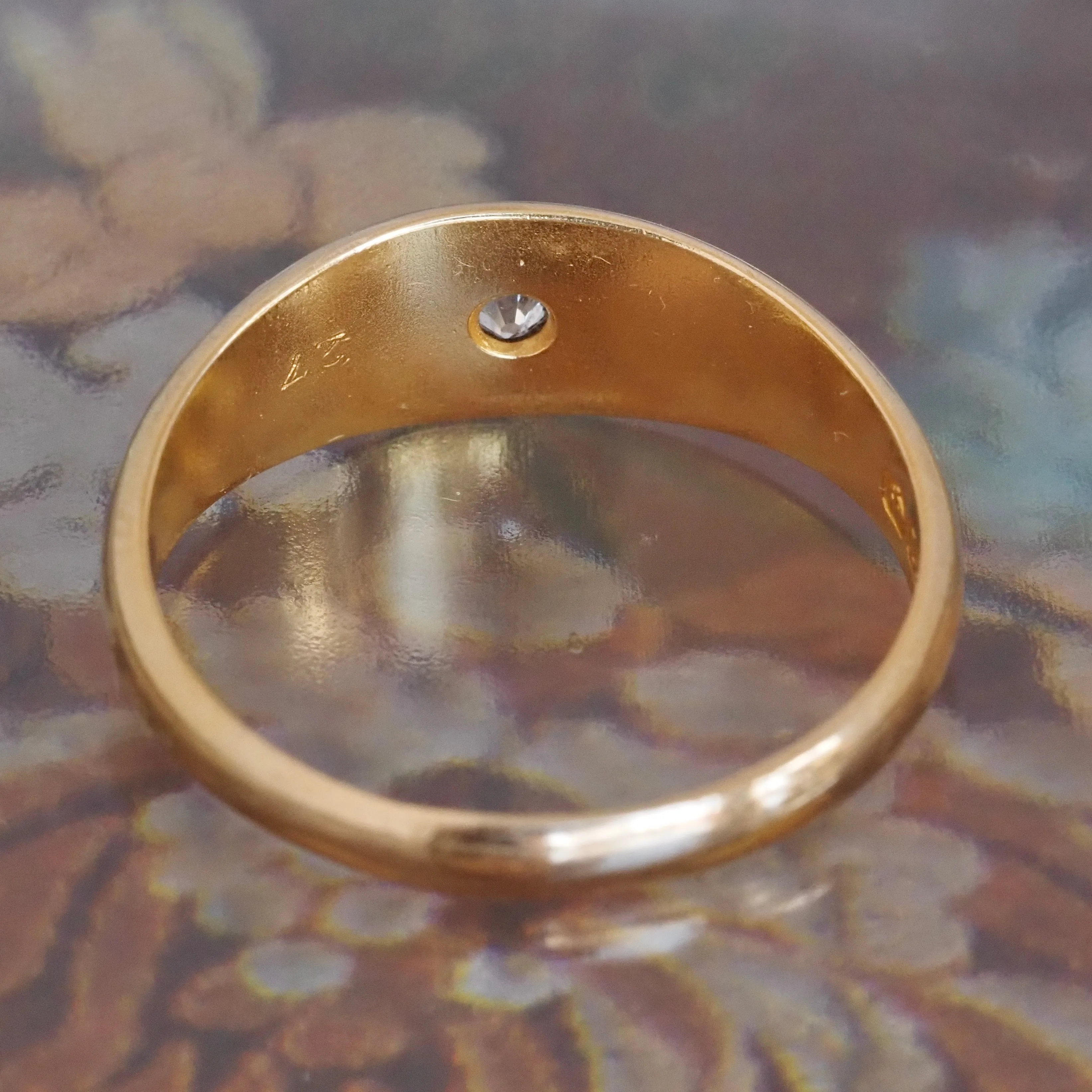 Antique English c. 1911-1912 Starburst Set Old Mine Cut Diamond 18k Gold Ring